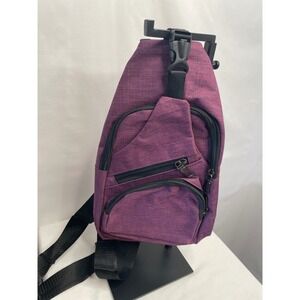 Gold Coast Two Way Sling‎ Bag Eggplant Purple Canvas Crossbody Backpack NEW